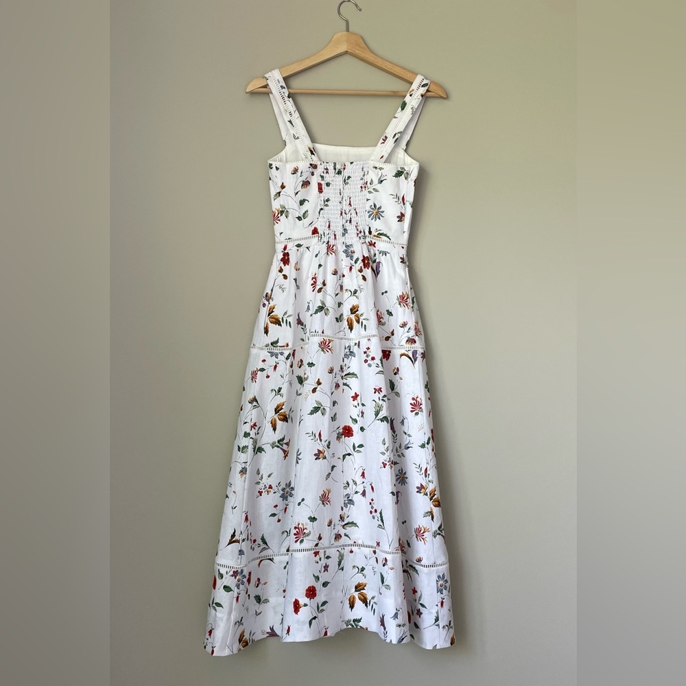 NEW Reformation Everett Linen Midi Dress Corsini White Multi Floral | US 4 UK 8 - Picture 9 of 16